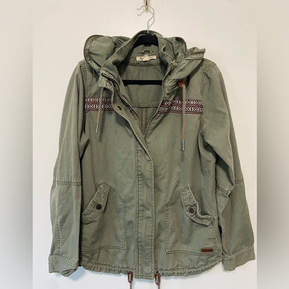 Roxy Military Green Zip Up Jacket with detailing - Picture 4 of 5